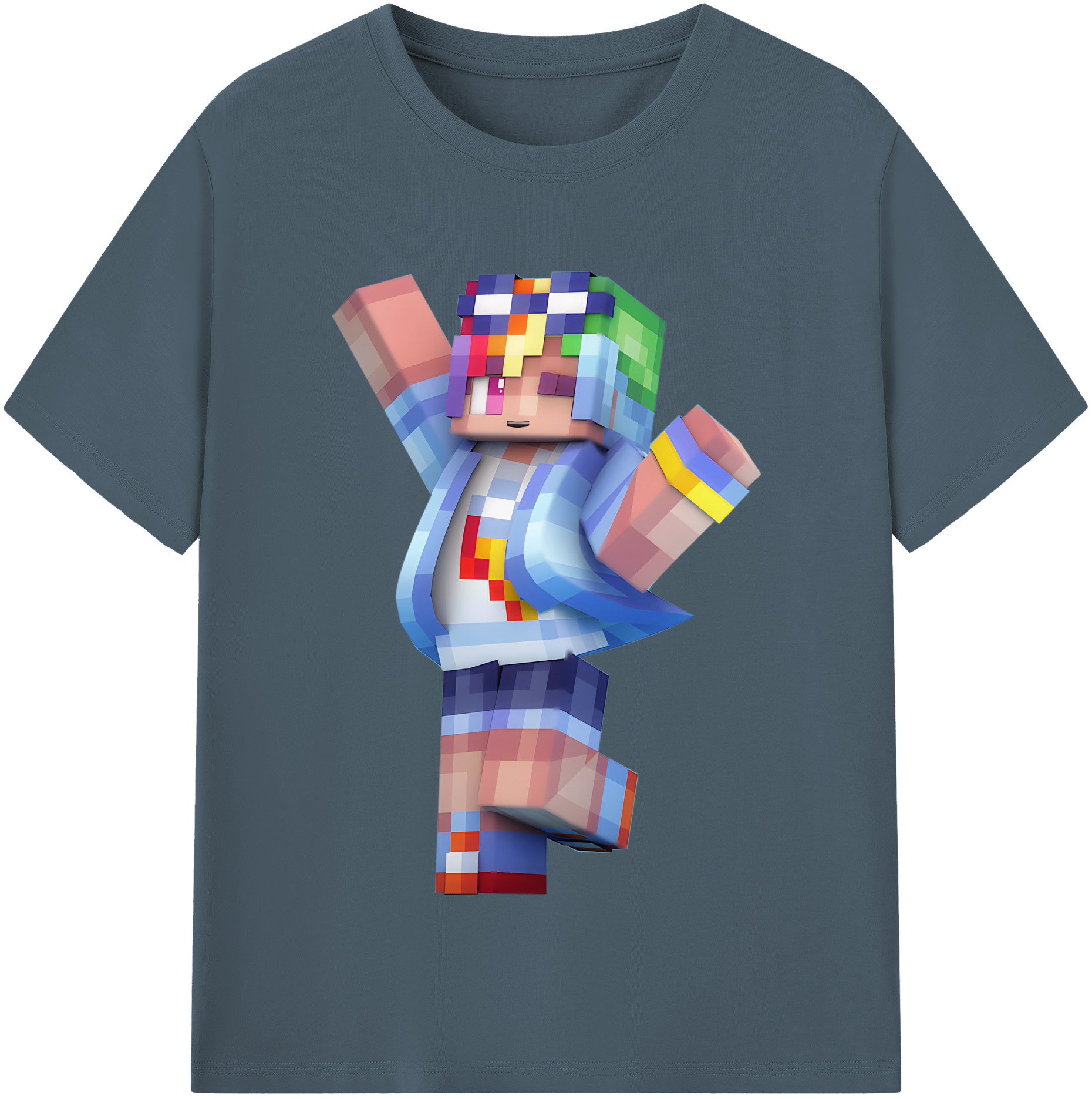 （画像用） マインクラフト ブロックの世界 Minecraft MC Block world 綿100％半袖Tシャツ（フロントプリント）